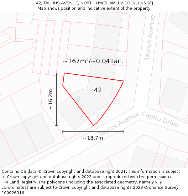 42, TAURUS AVENUE, NORTH HYKEHAM, LINCOLN, LN6 9FJ: Plot and title map