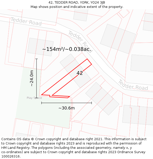 42, TEDDER ROAD, YORK, YO24 3JB: Plot and title map