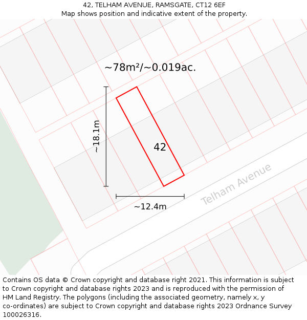 42, TELHAM AVENUE, RAMSGATE, CT12 6EF: Plot and title map