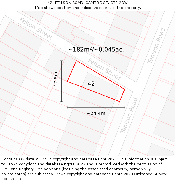 42, TENISON ROAD, CAMBRIDGE, CB1 2DW: Plot and title map