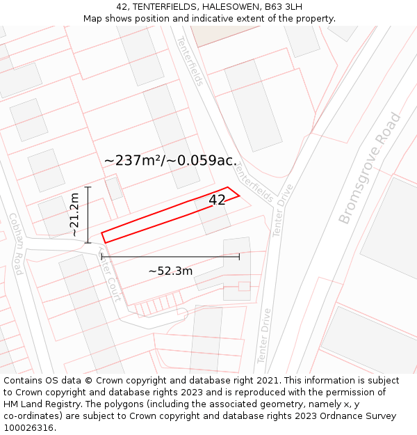 42, TENTERFIELDS, HALESOWEN, B63 3LH: Plot and title map