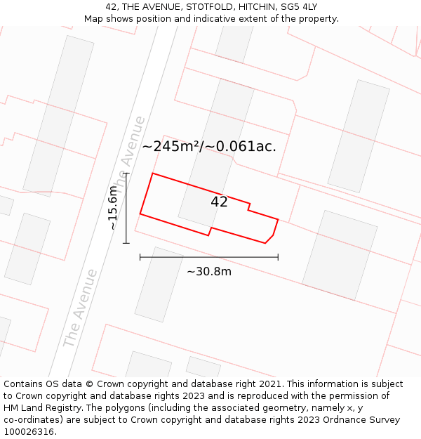 42, THE AVENUE, STOTFOLD, HITCHIN, SG5 4LY: Plot and title map