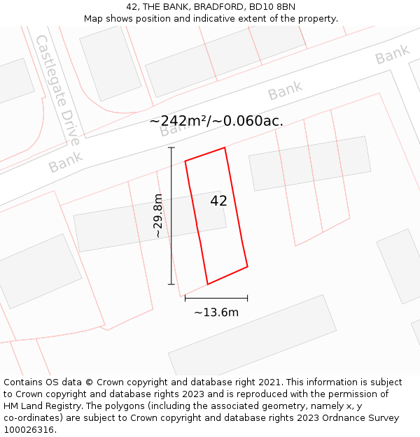 42, THE BANK, BRADFORD, BD10 8BN: Plot and title map
