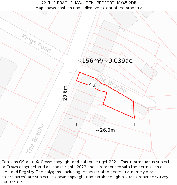 42, THE BRACHE, MAULDEN, BEDFORD, MK45 2DR: Plot and title map