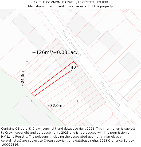 42, THE COMMON, BARWELL, LEICESTER, LE9 8BR: Plot and title map