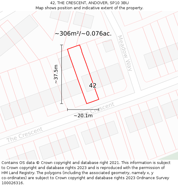 42, THE CRESCENT, ANDOVER, SP10 3BU: Plot and title map