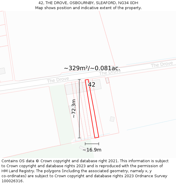 42, THE DROVE, OSBOURNBY, SLEAFORD, NG34 0DH: Plot and title map