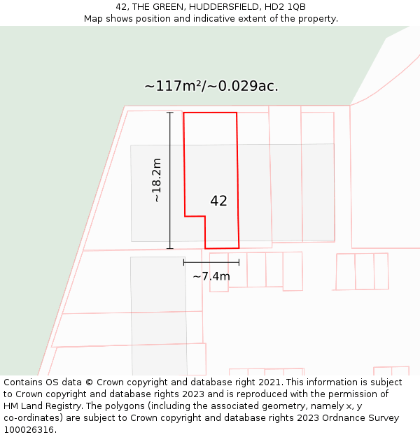42, THE GREEN, HUDDERSFIELD, HD2 1QB: Plot and title map