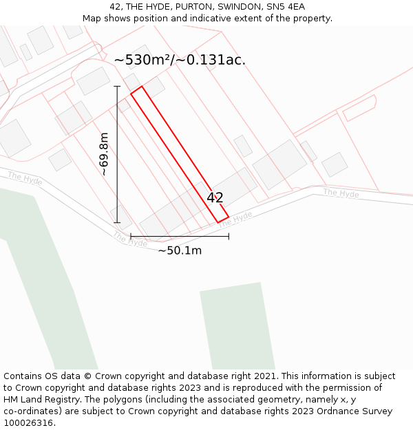 42, THE HYDE, PURTON, SWINDON, SN5 4EA: Plot and title map