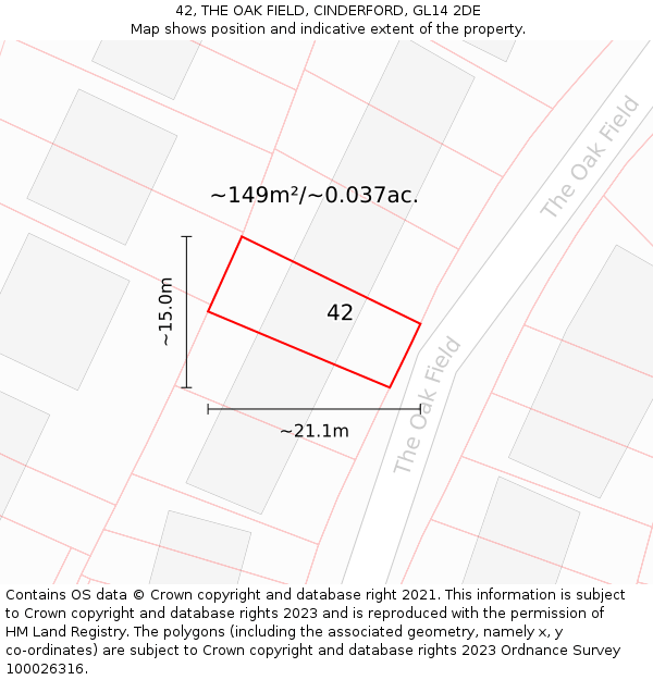 42, THE OAK FIELD, CINDERFORD, GL14 2DE: Plot and title map