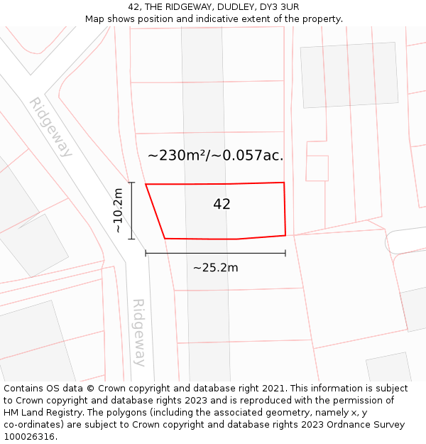 42, THE RIDGEWAY, DUDLEY, DY3 3UR: Plot and title map