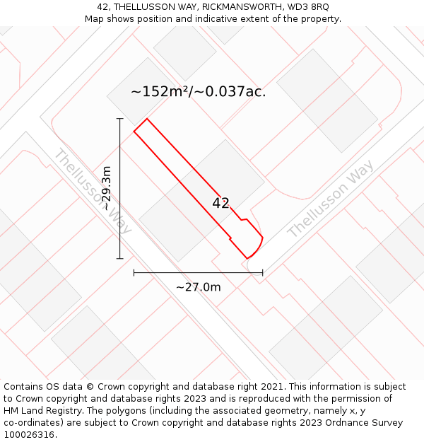 42, THELLUSSON WAY, RICKMANSWORTH, WD3 8RQ: Plot and title map