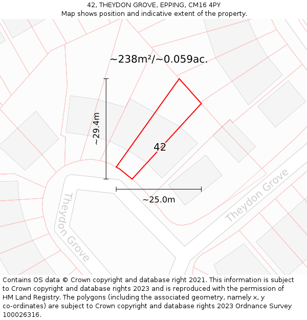 42, THEYDON GROVE, EPPING, CM16 4PY: Plot and title map