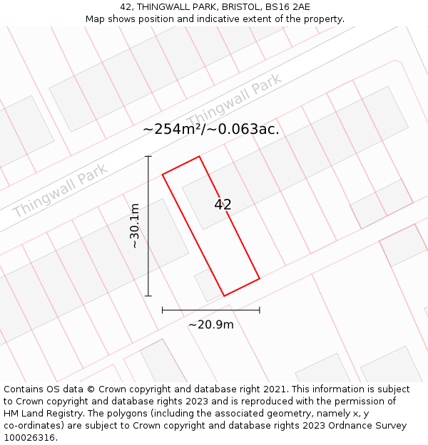 42, THINGWALL PARK, BRISTOL, BS16 2AE: Plot and title map