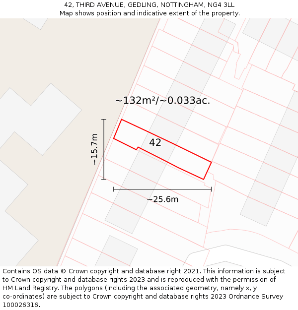42, THIRD AVENUE, GEDLING, NOTTINGHAM, NG4 3LL: Plot and title map