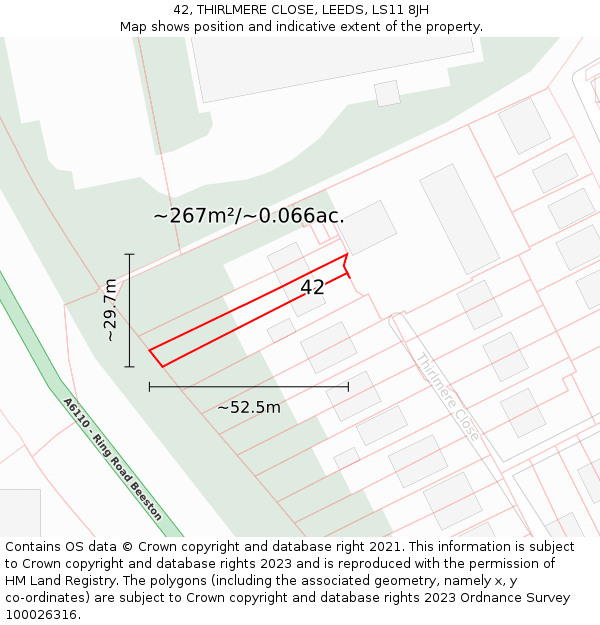 42, THIRLMERE CLOSE, LEEDS, LS11 8JH: Plot and title map