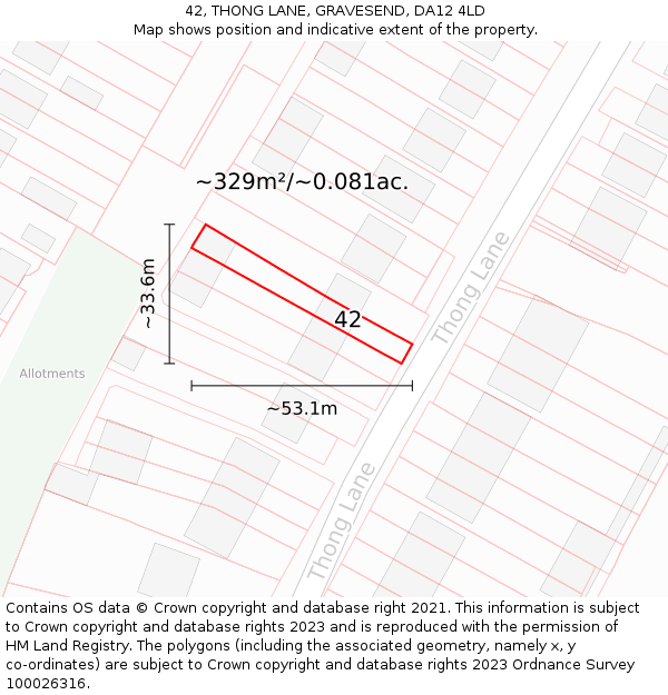 42, THONG LANE, GRAVESEND, DA12 4LD: Plot and title map