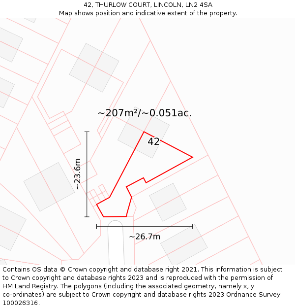 42, THURLOW COURT, LINCOLN, LN2 4SA: Plot and title map