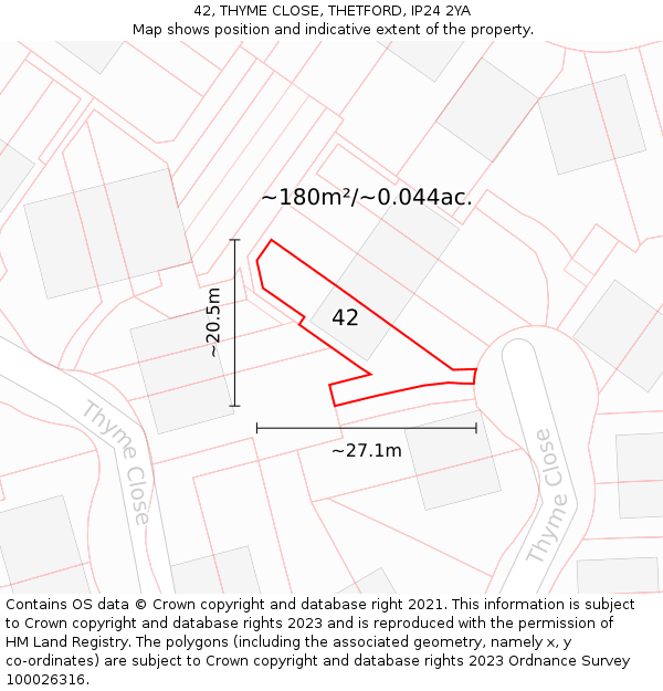 42, THYME CLOSE, THETFORD, IP24 2YA: Plot and title map