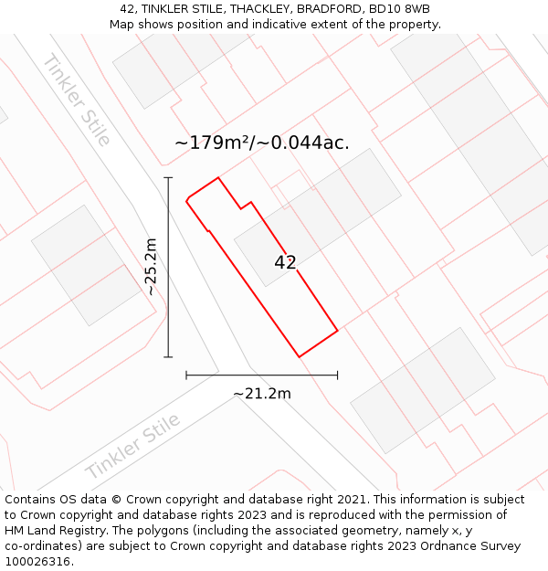 42, TINKLER STILE, THACKLEY, BRADFORD, BD10 8WB: Plot and title map