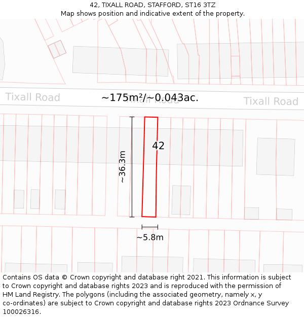42, TIXALL ROAD, STAFFORD, ST16 3TZ: Plot and title map