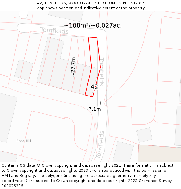 42, TOMFIELDS, WOOD LANE, STOKE-ON-TRENT, ST7 8PJ: Plot and title map