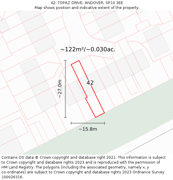 42, TOPAZ DRIVE, ANDOVER, SP10 3EE: Plot and title map
