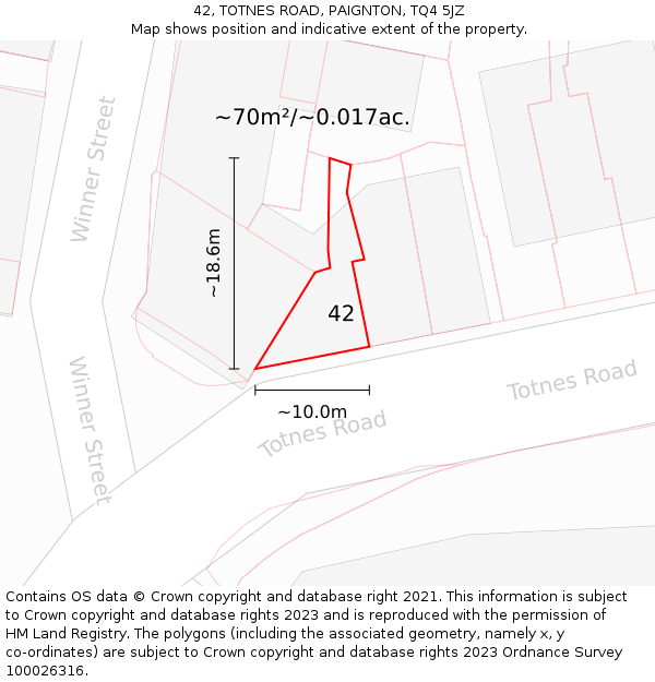 42, TOTNES ROAD, PAIGNTON, TQ4 5JZ: Plot and title map