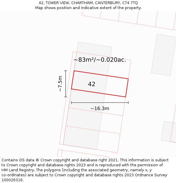 42, TOWER VIEW, CHARTHAM, CANTERBURY, CT4 7TQ: Plot and title map