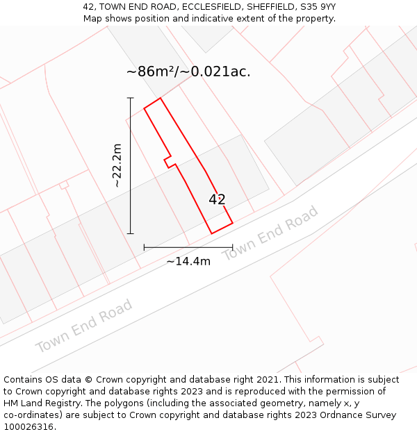42, TOWN END ROAD, ECCLESFIELD, SHEFFIELD, S35 9YY: Plot and title map