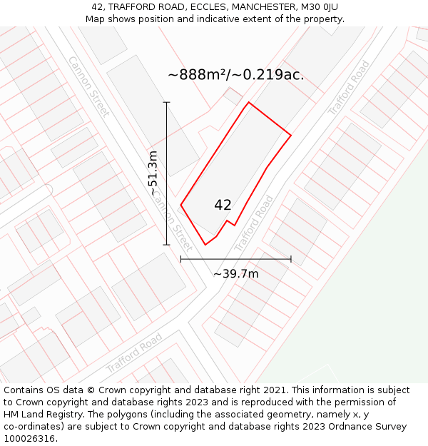 42, TRAFFORD ROAD, ECCLES, MANCHESTER, M30 0JU: Plot and title map