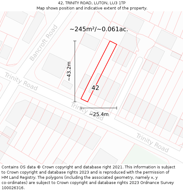 42, TRINITY ROAD, LUTON, LU3 1TP: Plot and title map
