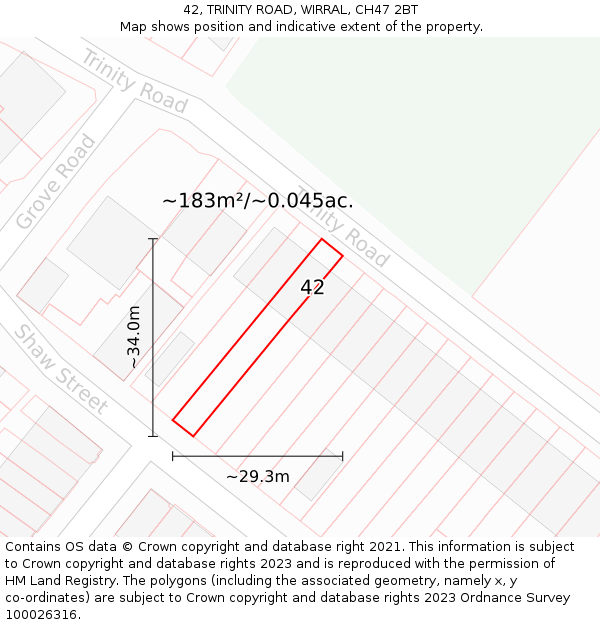 42, TRINITY ROAD, WIRRAL, CH47 2BT: Plot and title map