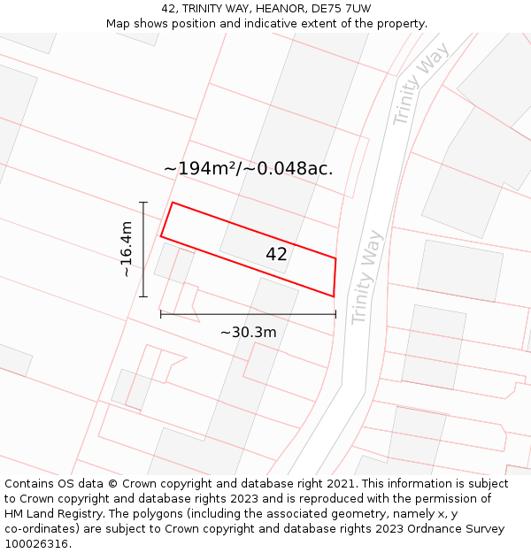 42, TRINITY WAY, HEANOR, DE75 7UW: Plot and title map