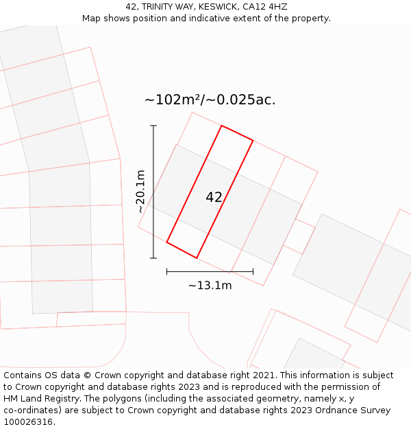 42, TRINITY WAY, KESWICK, CA12 4HZ: Plot and title map