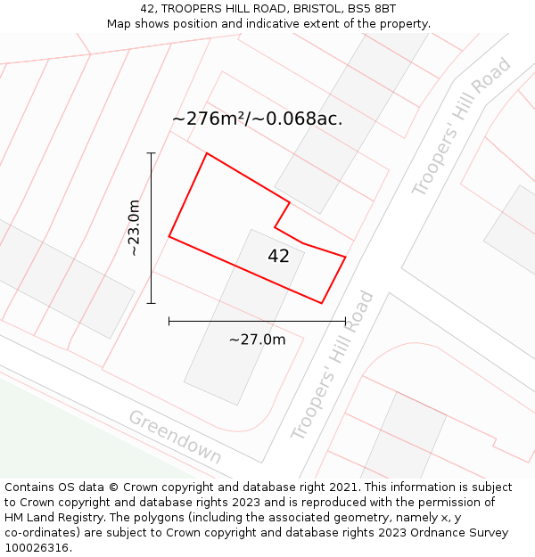 42, TROOPERS HILL ROAD, BRISTOL, BS5 8BT: Plot and title map