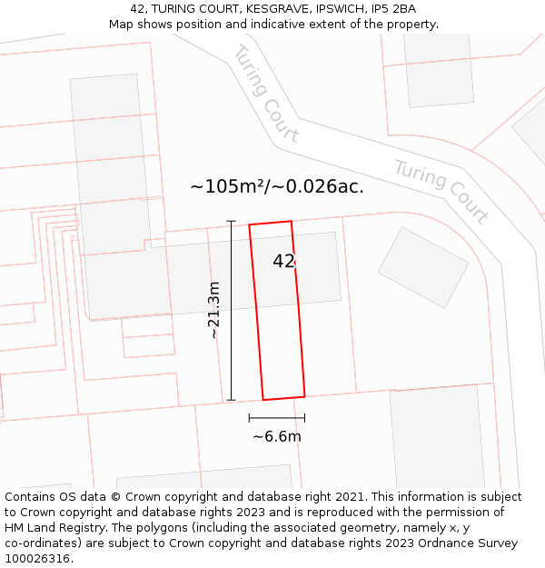 42, TURING COURT, KESGRAVE, IPSWICH, IP5 2BA: Plot and title map