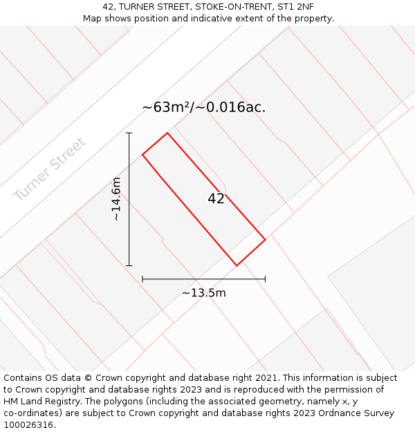 42, TURNER STREET, STOKE-ON-TRENT, ST1 2NF: Plot and title map