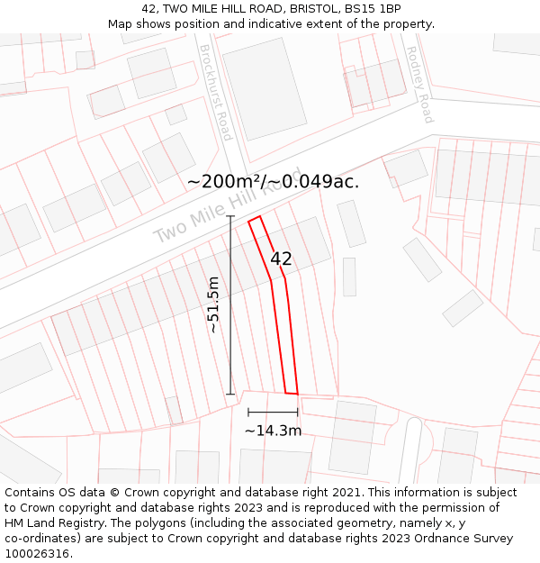 42, TWO MILE HILL ROAD, BRISTOL, BS15 1BP: Plot and title map