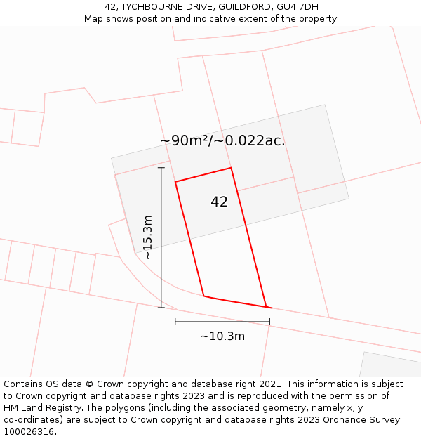 42, TYCHBOURNE DRIVE, GUILDFORD, GU4 7DH: Plot and title map