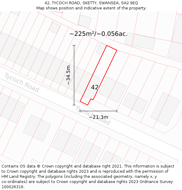 42, TYCOCH ROAD, SKETTY, SWANSEA, SA2 9EQ: Plot and title map