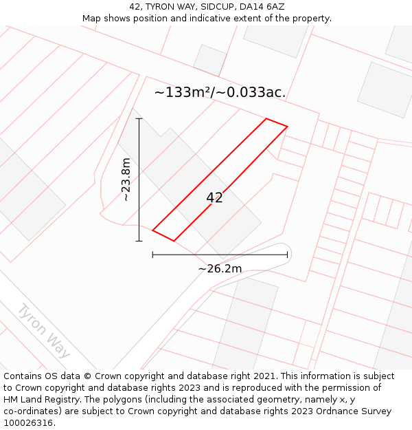 42, TYRON WAY, SIDCUP, DA14 6AZ: Plot and title map