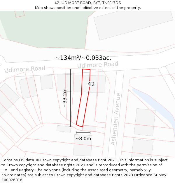 42, UDIMORE ROAD, RYE, TN31 7DS: Plot and title map