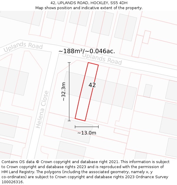 42, UPLANDS ROAD, HOCKLEY, SS5 4DH: Plot and title map