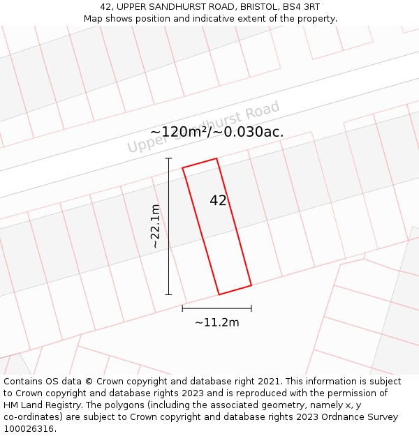42, UPPER SANDHURST ROAD, BRISTOL, BS4 3RT: Plot and title map