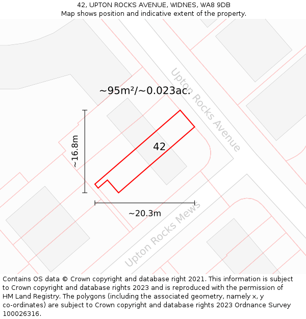 42, UPTON ROCKS AVENUE, WIDNES, WA8 9DB: Plot and title map