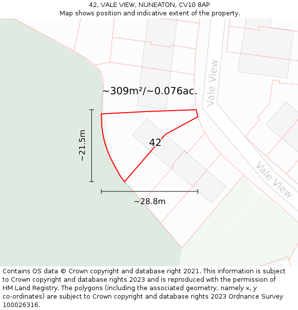 42, VALE VIEW, NUNEATON, CV10 8AP: Plot and title map