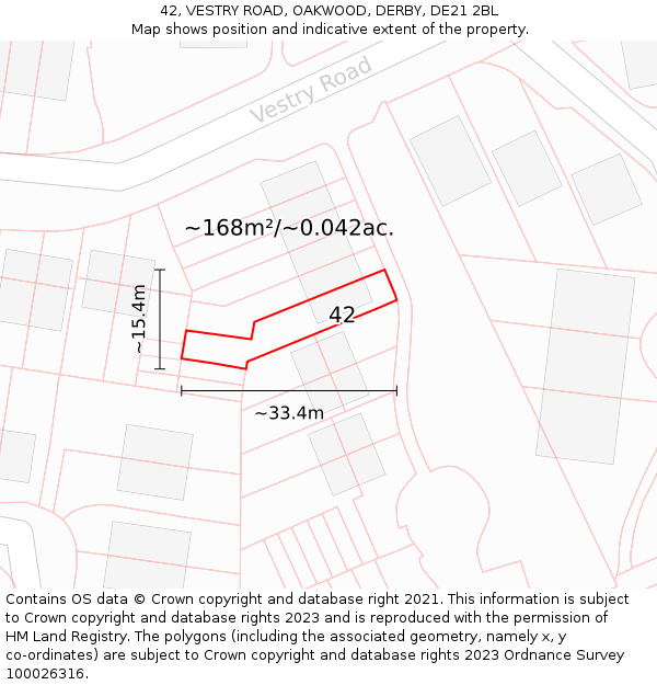 42, VESTRY ROAD, OAKWOOD, DERBY, DE21 2BL: Plot and title map