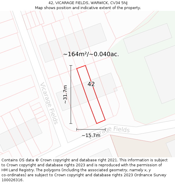 42, VICARAGE FIELDS, WARWICK, CV34 5NJ: Plot and title map