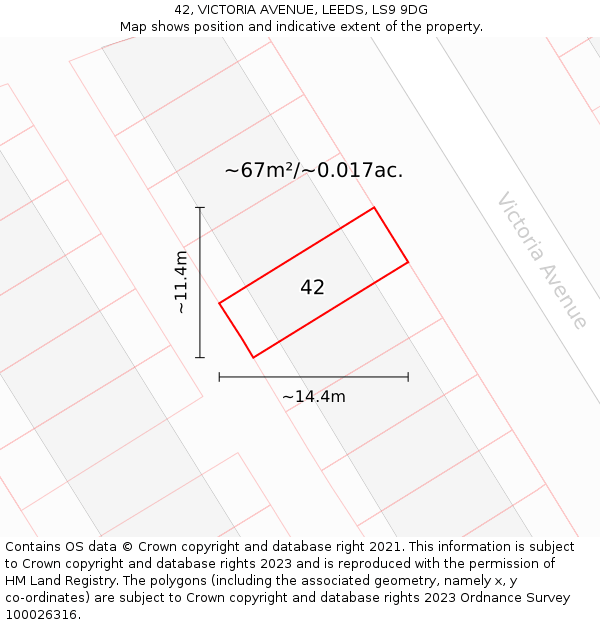 42, VICTORIA AVENUE, LEEDS, LS9 9DG: Plot and title map